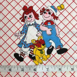 Raggedy Ann & Andy Fabric 35" x 44" Pc 1980 Bobbs Merrill Doll Toy Kite Vtg 80s
